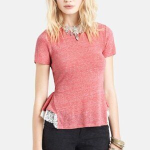 Free People Chalet Red Lace Trim Peplum Tee Boho Chic Large